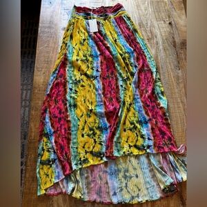 Ramy Brook High-Low Tie-Dye Skirt in Red, Yellow, and Blue Bloomingdale’s NWT